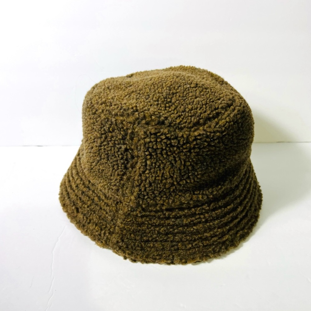 Zara Sz M  Textured Bucket Hat Brown/Green Fleece Winter